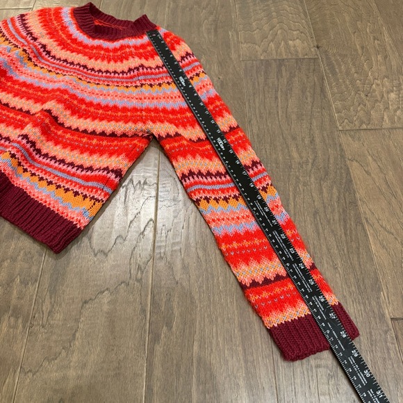 American Eagle Fair Isle Sweater Women Red Orange Pink Blue Cozy Pullover S - Picture 6 of 7